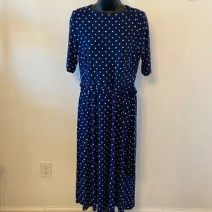Navy White Polka Dot Anne Klein Dress Size 6 Short Sleeve Side Tie